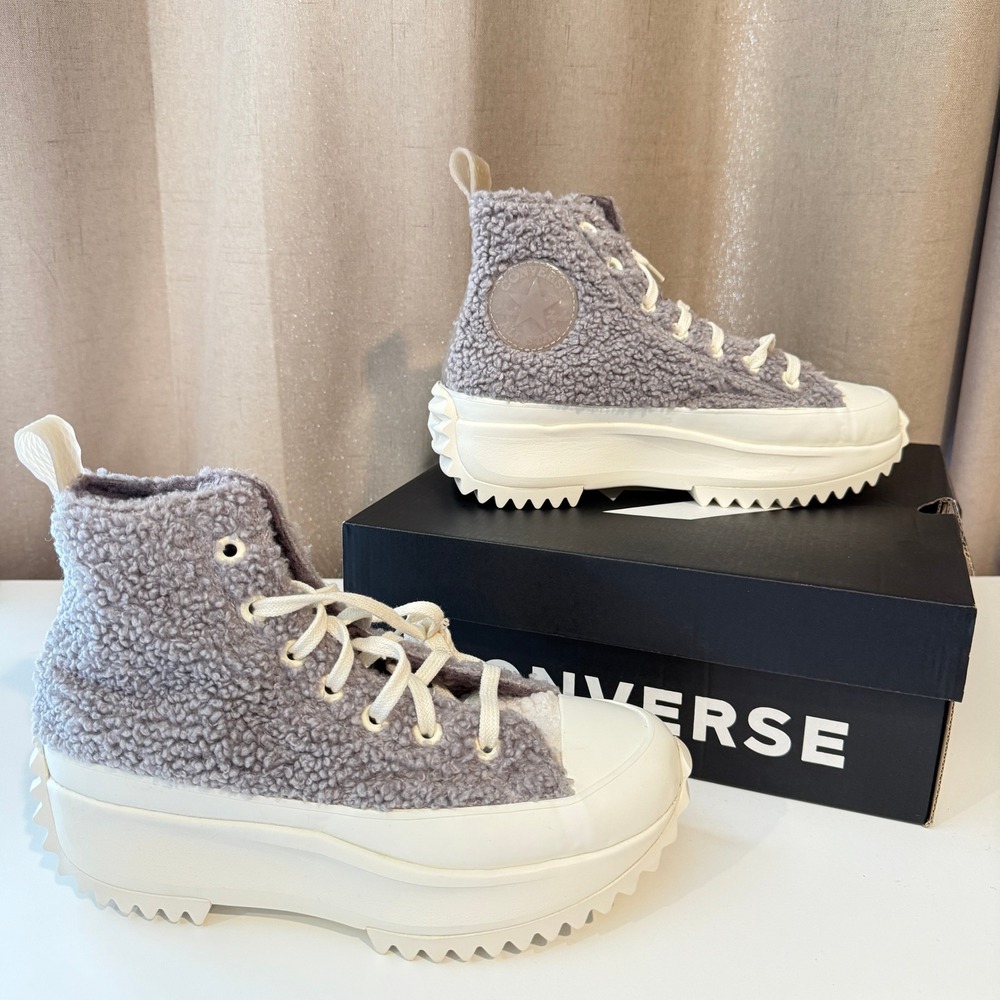 Converse Run Star Hike Hi Sherpa Fleece Platform Mauve Womens 7 Sneakers 172202C
